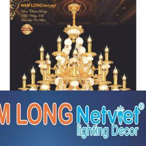 Đèn chùm nến đồng Netviet Ø950 x H1050 + 500, E14 x 24 lamp W58Kg