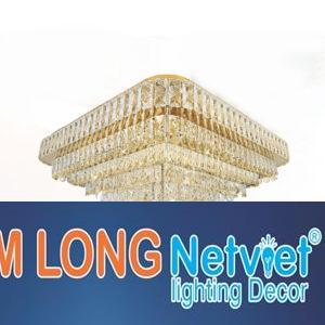 Đèn mâm vuông pha lê Ø800 x H450, 3 màu ánh sáng