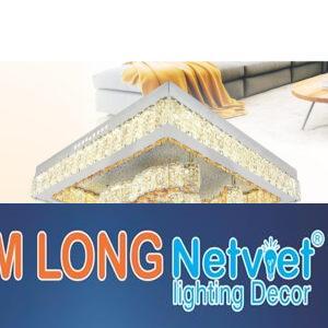 Đèn mâm vuông pha lê Ø500 x H110 3 màu ánh sáng