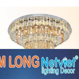 Đèn mâm tròn pha lê Ø800 x H350, 3 màu ánh sáng