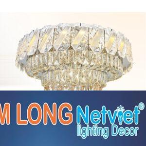 Đèn mâm tròn pha lê Ø800 x H450, 3 màu ánh sáng