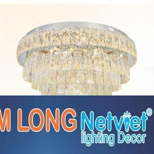 Đèn mâm tròn pha lê Ø600 x H400, 3 màu ánh sáng