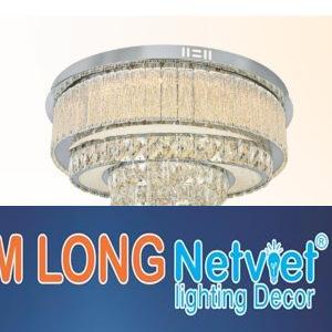 Đèn mâm tròn pha lê Ø600 x H370, 3 màu ánh sáng