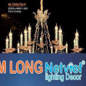 Đèn chùm nến đồng Netviet Ø950 x H850 + 600, E14 x 15 lamp