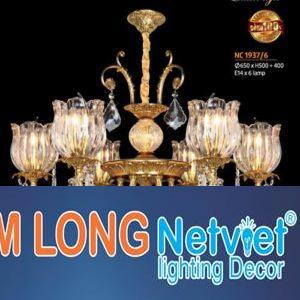 Đèn chùm đồng pha lê Netviet Ø650 x H500 + 400, E14 x 6 lamp