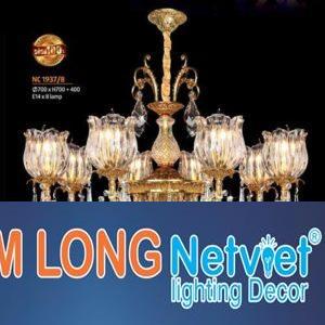 Đèn chùm đồng pha lê Netviet Ø700 x H700 + 400, E14 x 8 lamp