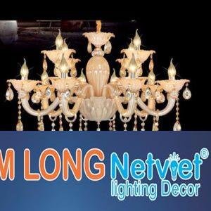 Đèn chùm pha lê Netviet Ø800 x H700 + 500, E14 x 12 lamp, 17 large crystals, 60 small crystals