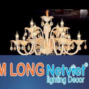 Đèn chùm pha lê Netviet Ø850 x H750 + 400, E14 x 12 lamp, 19 large crystals, 48 small crystals