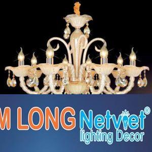 Đèn chùm pha lê Netviet Ø700 x H700 + 400, E14 x 8 lamp, 14 large crystals, 36 small crystals
