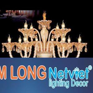 Đèn chùm pha lê Netviet Ø850 x H700 + 500, E14 x 12 lamp, 15 large crystals, 52 small crystals