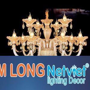 Đèn chùm pha lê Netviet Ø850 x H650 + 400, E14 x 12 lamp, 15 large crystals, 48 small crystals