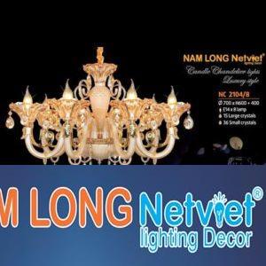 Đèn chùm pha lê Netviet Ø700 x H600 + 400, E14 x 8 lamp, 15 large crystals, 36 small crystals