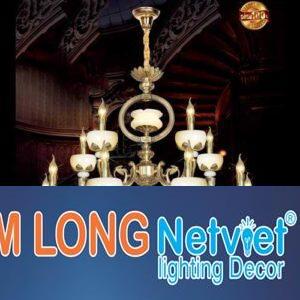 Đèn chùm nến đồng Netviet Ø850 x H900 + 600, E14 x 15 lamp