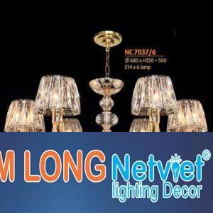 Đèn chùm pha lê Netviet Ø680 x H350 + 500, E14 x 6 lamp