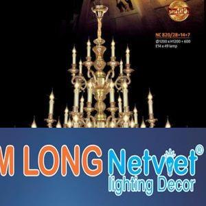 Đèn chùm nến đồng Netviet Ø1200 x H1200 + 600, E14 x 49 lamp