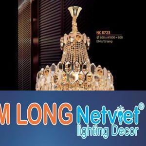 Đèn chùm pha lê Netviet Ø600 x H1000 + 600, E14 x 15 lamp