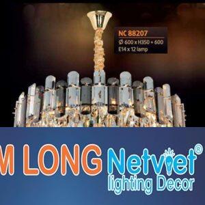 Đèn chùm pha lê Netviet Ø600 x H350 + 600, E14 x 12 lamp