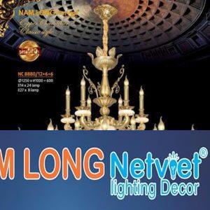 Đèn chùm nến đồng Netviet Ø1250 x H1000 + 600, E14 x 24 lamp, E27 x 8 lamp