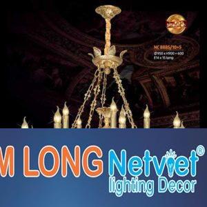 Đèn chùm nến đồng Netviet Ø950 x H900 + 600, E14 x 15 lamp