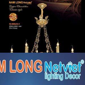 Đèn chùm nến đồng Netviet Ø900 x H900 + 600, E14 x 12 lamp