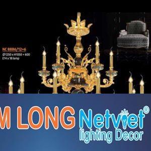 Đèn chùm nến đồng Netviet Ø1250 x H1050 + 600, E14 x 18 lamp