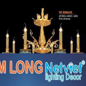 Đèn chùm nến đồng Netviet Ø900 x H650 + 600, E14 x 8 lamp