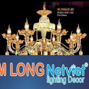 Đèn chùm pha lê Netviet Ø800 x H700 + 500, E14 x 8 lamp