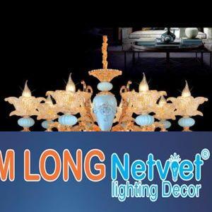 Đèn chùm đá Ø900 x H450 + 500, E14 x 8 lamp