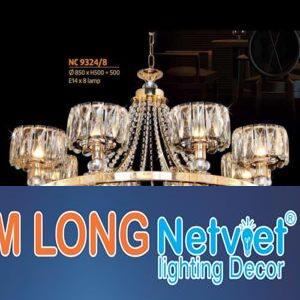 Đèn chùm pha lê Netviet Ø850 x H500 + 500, E14 x 8 lamp