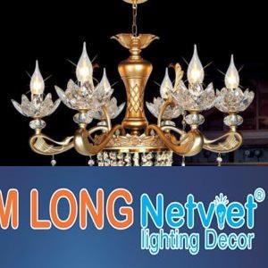 Đèn chùm pha lê Netviet Ø650 x H600 + 500, E14 x 6 lamp