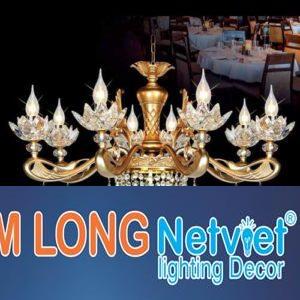 Đèn chùm pha lê Netviet Ø800 x H600 + 500, E14 x 8 lamp