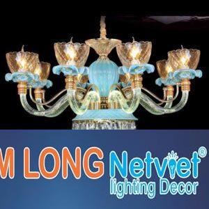 Đèn chùm pha lê Netviet Ø800 x H650 + 500, E14 x 8 lamp