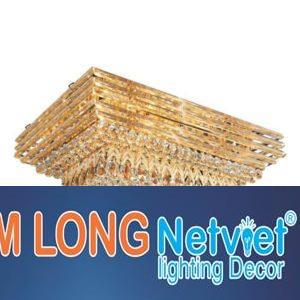Đèn mâm ốp trần pha lê chữ nhật L1050*W700*H300, E14*22 lamp, Led 3W*24, 222 crystals, remote