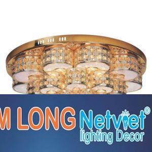 Đèn mâm ốp trần pha lê tròn Ø600*H250, E14*4 lamp, LED 3W*5 lamp, remote