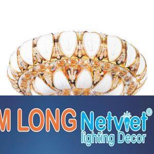 Đèn mâm ốp trần pha lê tròn Ø » 600*H270, E14*9 lamp, LED Color changer, 36 crystals, remote