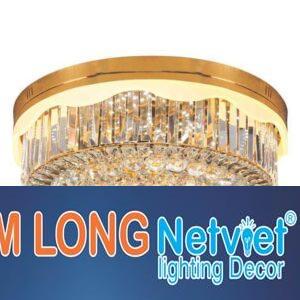 Đèn mâm ốp trần pha lê tròn Ø600*H250, 88 crystals, K9, remote đổi màu