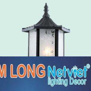 Đèn trụ cổng vuông E27, Ø230 x H380, vỏ đen